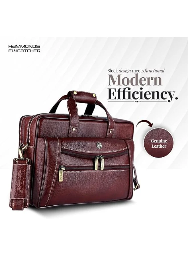 HAMMONDS FLYCATCHER Genuine Leather Office Bag for Men, 15.6 Inch Messenger Laptop Bag for Men with Adjustable Strap & Multiple Compartments-LB166 BRN